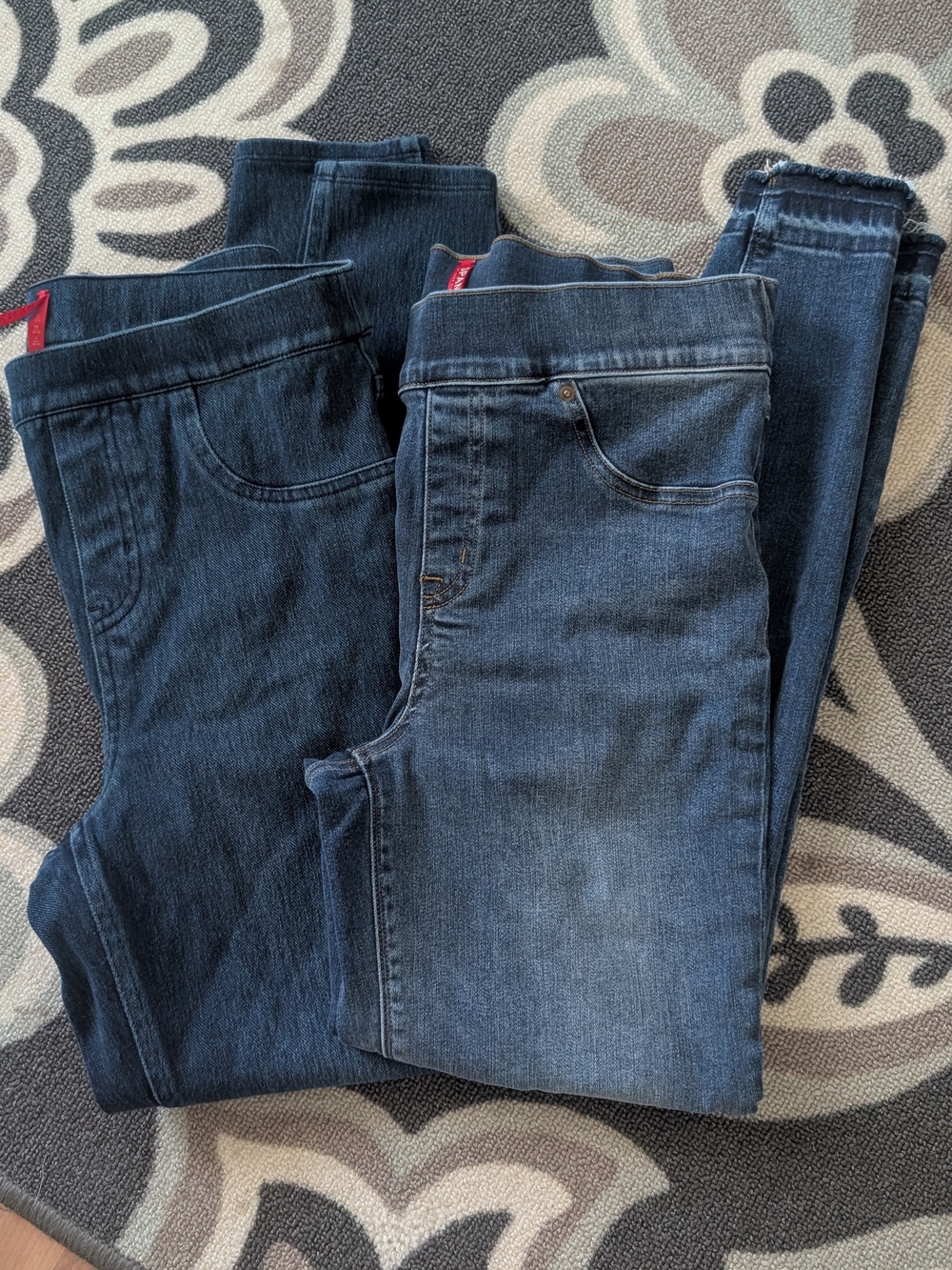 SPANX Two Pairs Jean-ish Stretchy Jeggings in Dark Blue and Distressed Medium